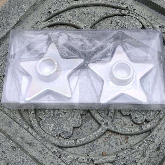 Target Bullseye 2 pk Ceramic Iridescent Taper star -Shaped Candle Holders NEW - Picture 1 of 6
